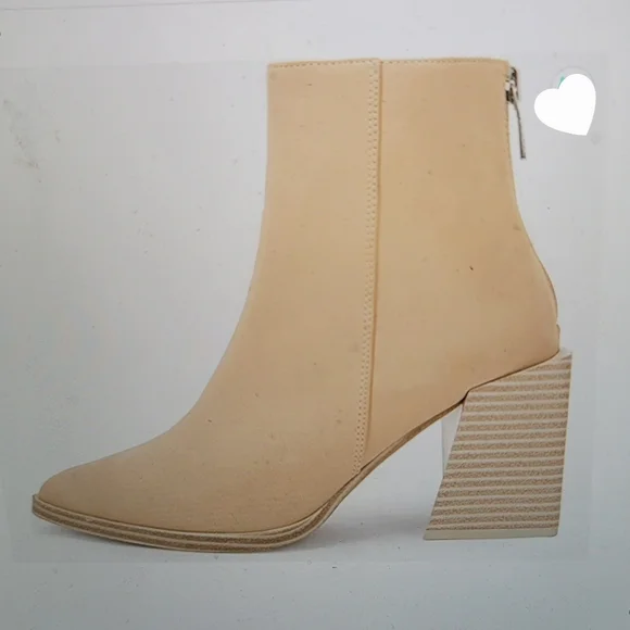 NIB  BACK ZIP BOOTIES SLIP ON CHUNKY HEEL POINTED CASUAL BOHO 6.5 3.25 HE… - Picture 2 of 12